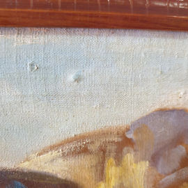 Картина "Жизнь на горном озере" холст, масло, небольшие дефекты рамы, есть подпись худ-ка, 152х67см. Картинка 13